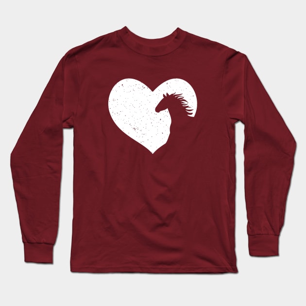 Heart with Horse Silhouette - Distresses Horseback Riding Equestrian Gift Long Sleeve T-Shirt by teemaniac